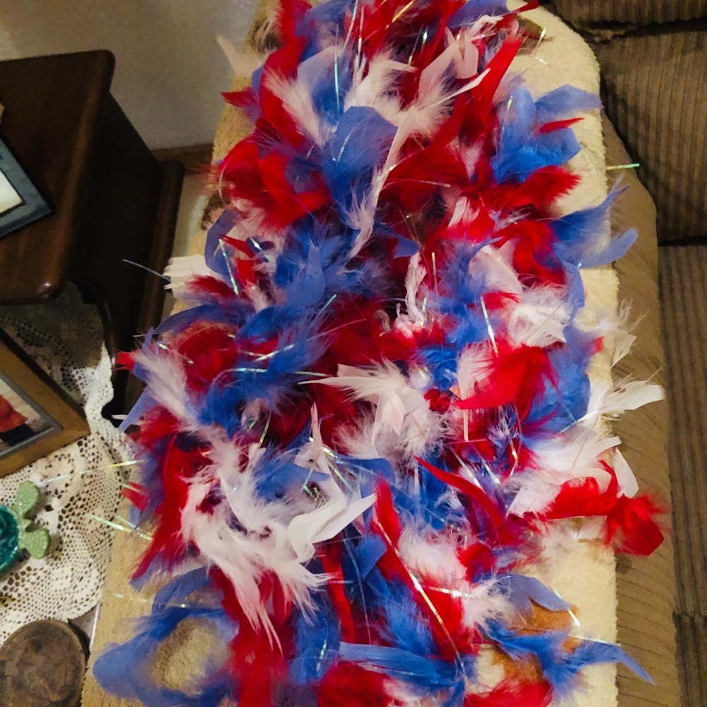 Halloween Costume, Red, White & Blue Feather Wrap